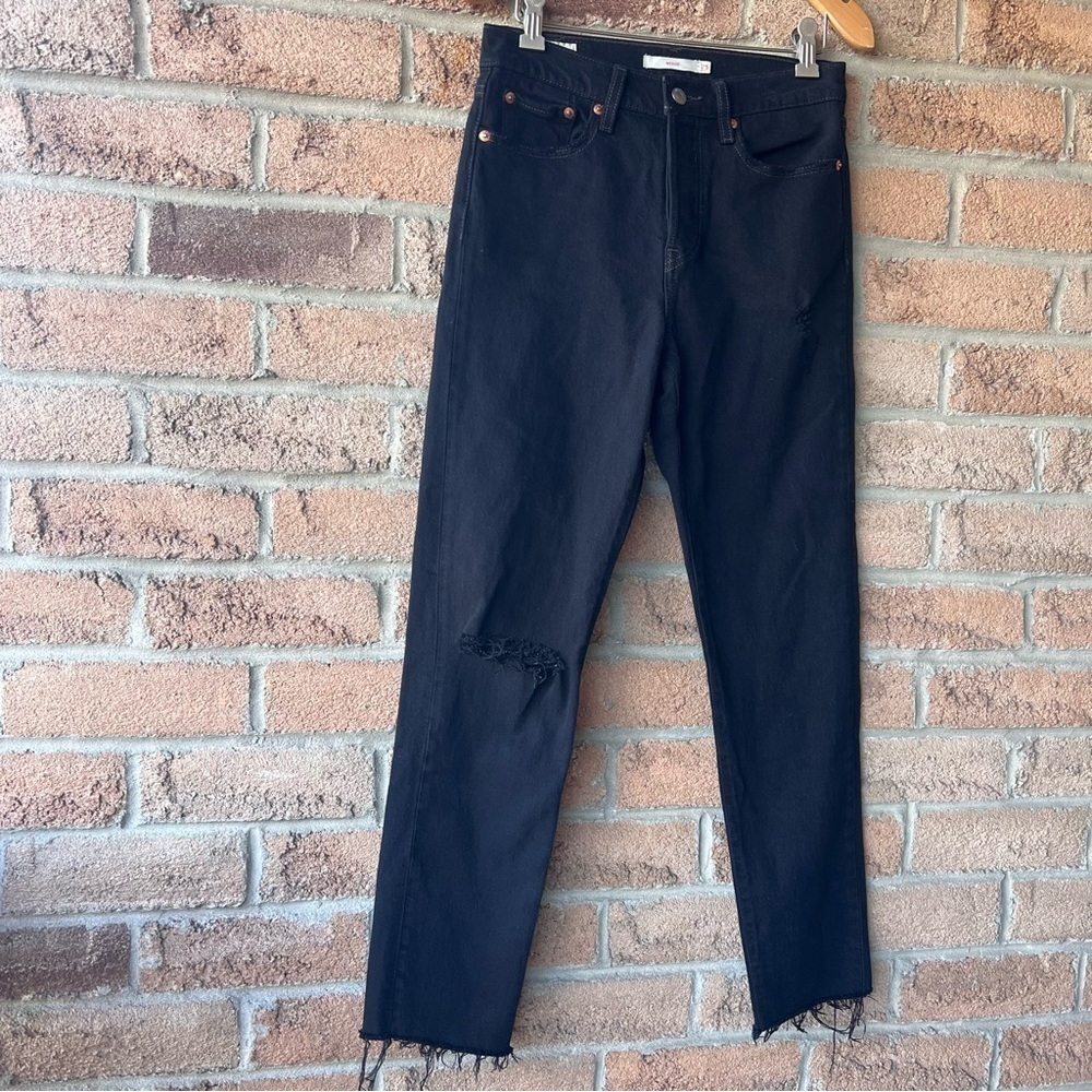 LEVI’S Wedgie Skinny Jeans Black Distressed High Rise Raw Hem 25 - Picture 3 of 16